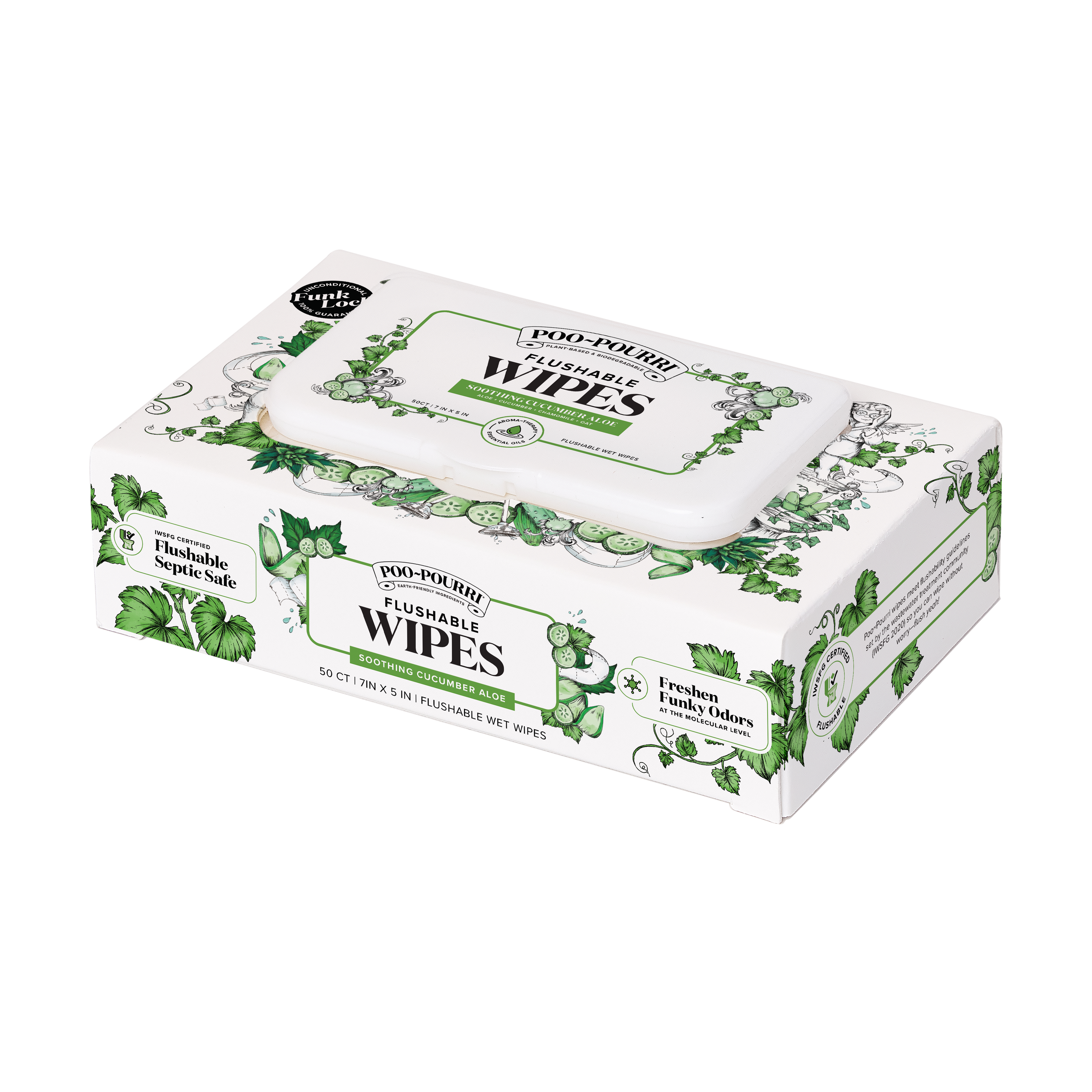 ~Pourri - Wholesale Face & Body Wipes - Poo~Pouri Cucumber & Aloe Poo~Pourri Flushable Wipes 50ct5