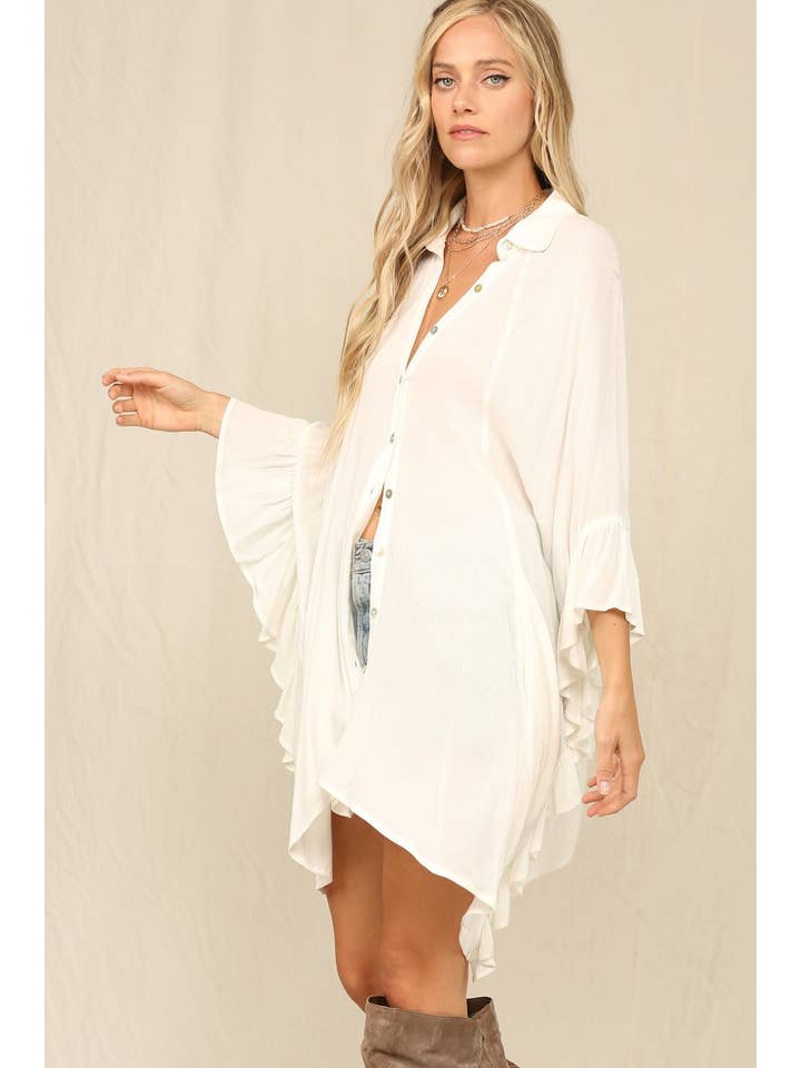 KyeMi - Wholesale Button Down Shirt - Women's - Rayon Crinkle Button Down Tunic Shirt2