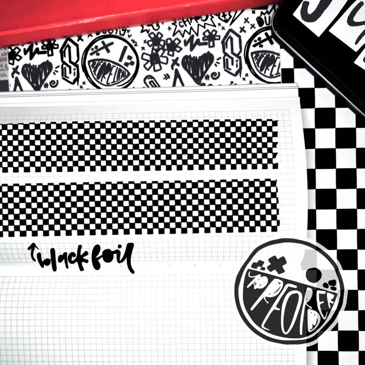 PREORDER 30mm black holo foil cheko PET tape for wholesale by Theoretikal Design Company