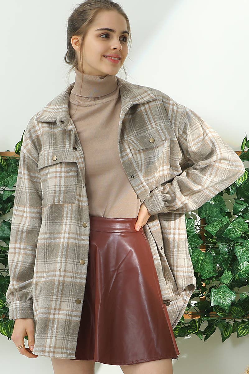 NINEXIS - Vente Veste-chemise – femme - CWOJA406_VESTE À CARREAUX EN FLANELLE SANS POCHE LATÉRALE3