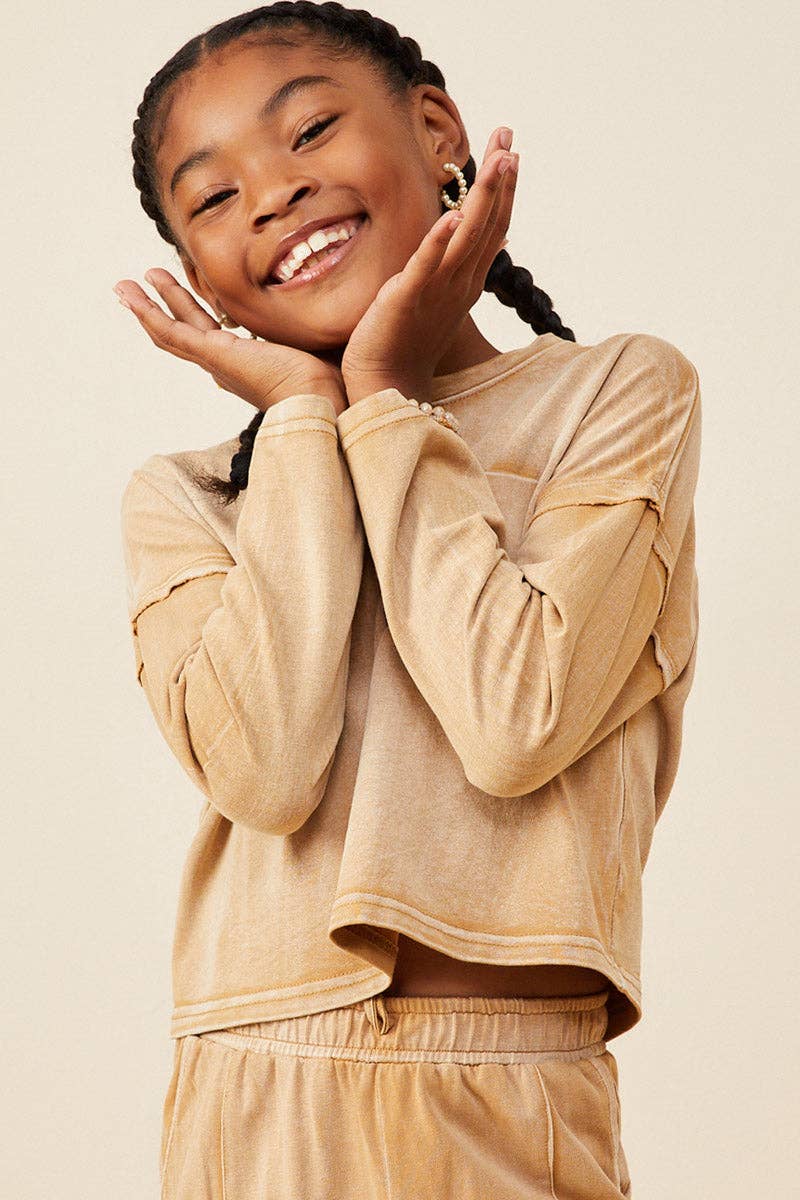 Hayden LA - Wholesale T-Shirt - Kids - Girls Washed Chest Pocket Long Sleeve Knit T Shirt5