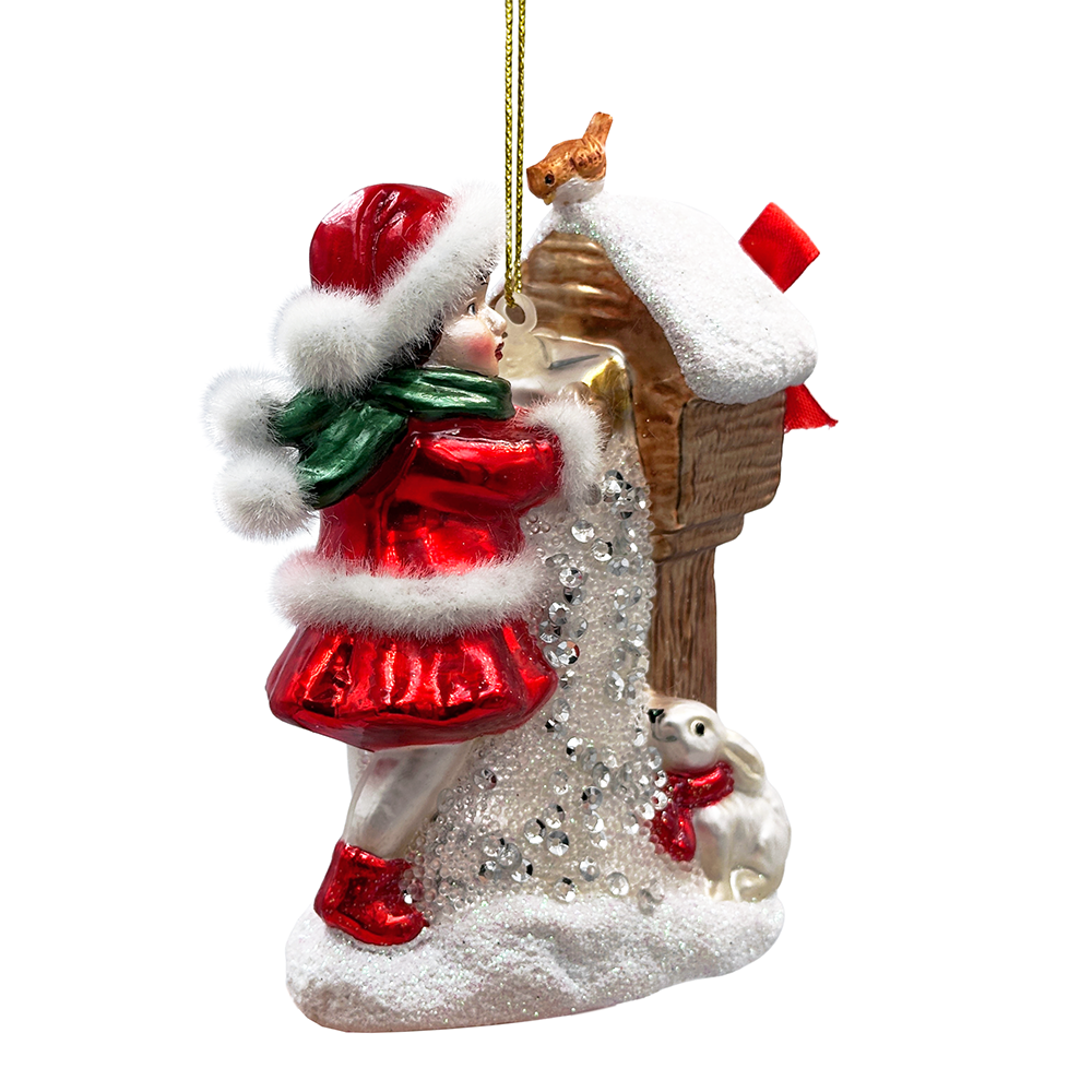 OrnamentallyYou - Wholesale Ornament - Quaint Little Winter Girl Feeding the Birds Glass Christmas Ornament, Cardinal Birdhouse Tree Decor6