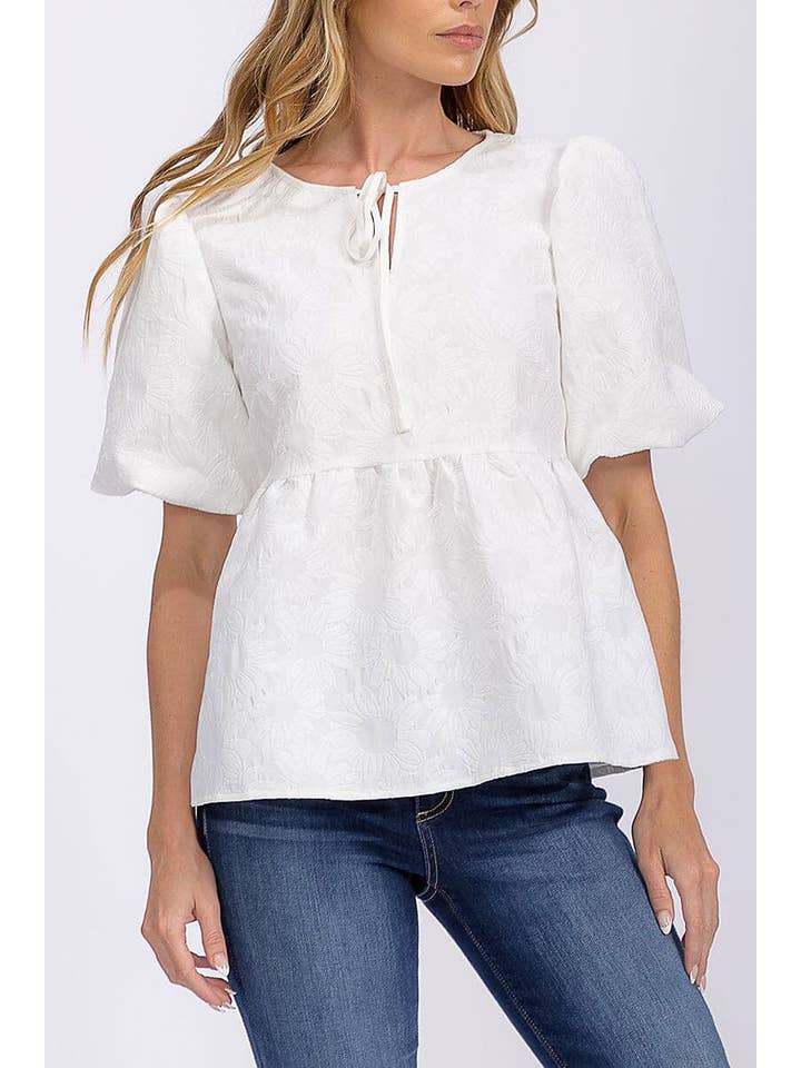 ROUSSEAU - Wholesale Blouse - Women's - PUFF SLEEVE V-NECK FLORAL DETAILED BLOUSE4