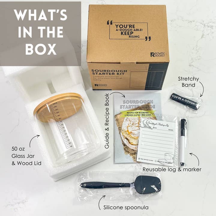 Rowdy Rocket - Wholesale Jar - Sourdough Starter Kit with 50oz Glass Jar, Spatula & More