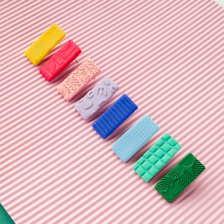 Colourful Rectangular Polymer Clay Earrings 1980s for wholesale by Mono