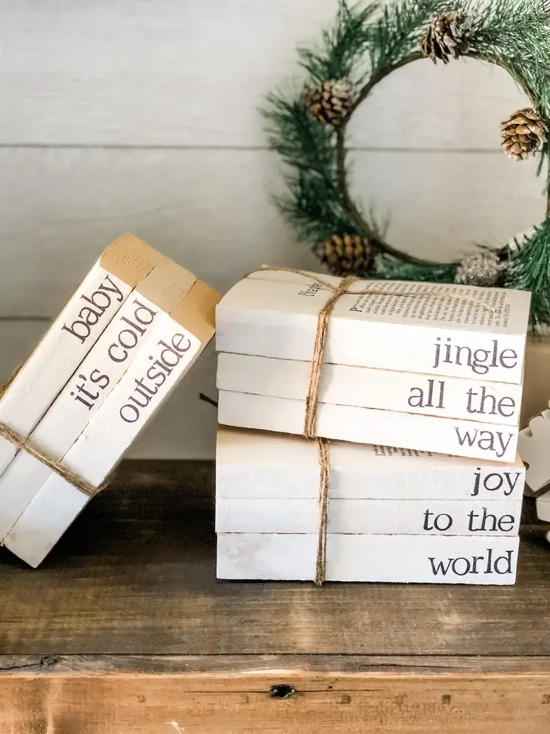 Trending Home Designs - Wholesale Decorative Tabletop Object - Christmas Stamped Stacked Books2