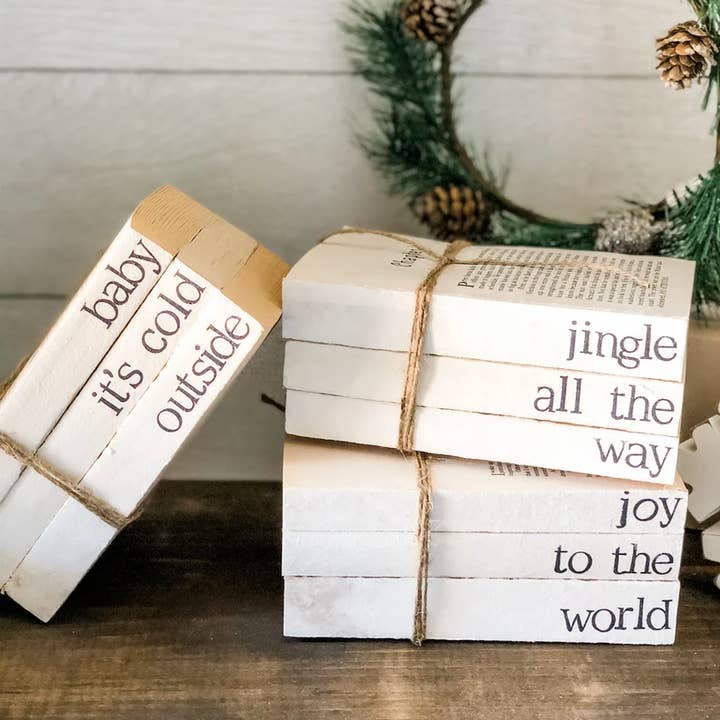 Trending Home Designs - Wholesale Decorative Tabletop Object - Christmas Stamped Stacked Books2