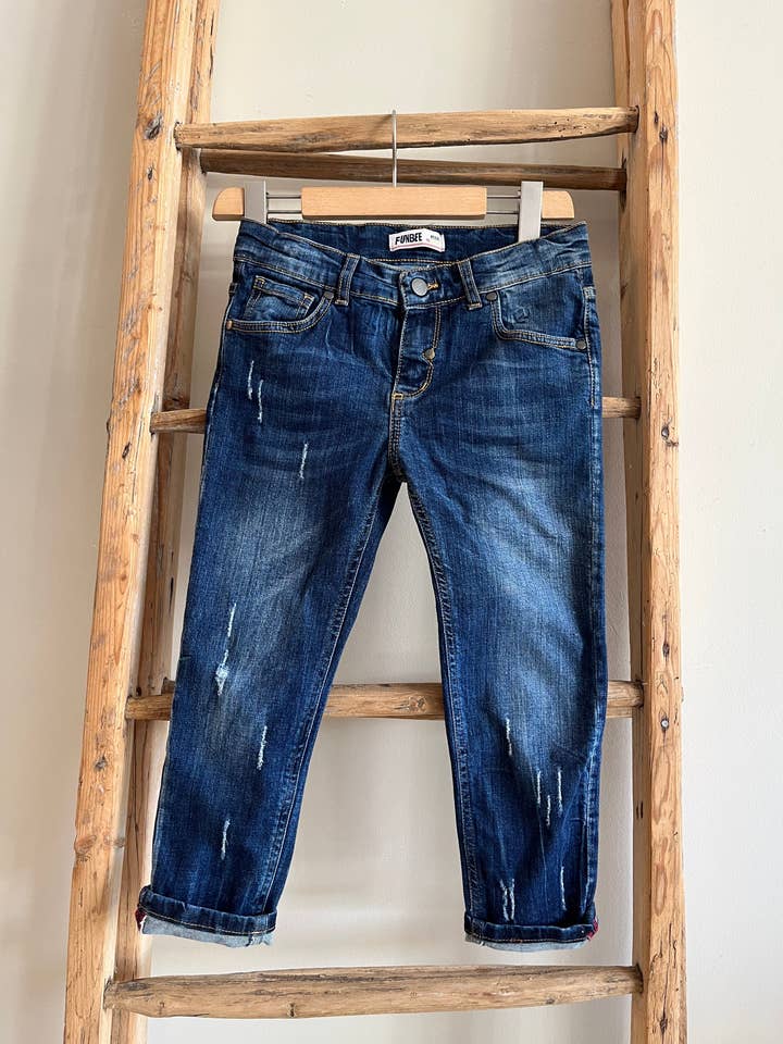 Comfort fit stretch JEANS with blue DENIM With micro breaks from 8 to 16 years for wholesale by FUNBEE kid Made in Italy