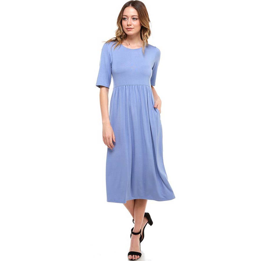 Hot Pink ADM-8267RS Elastic Waist Midi Dress With Pocket for wholesale on Faire10