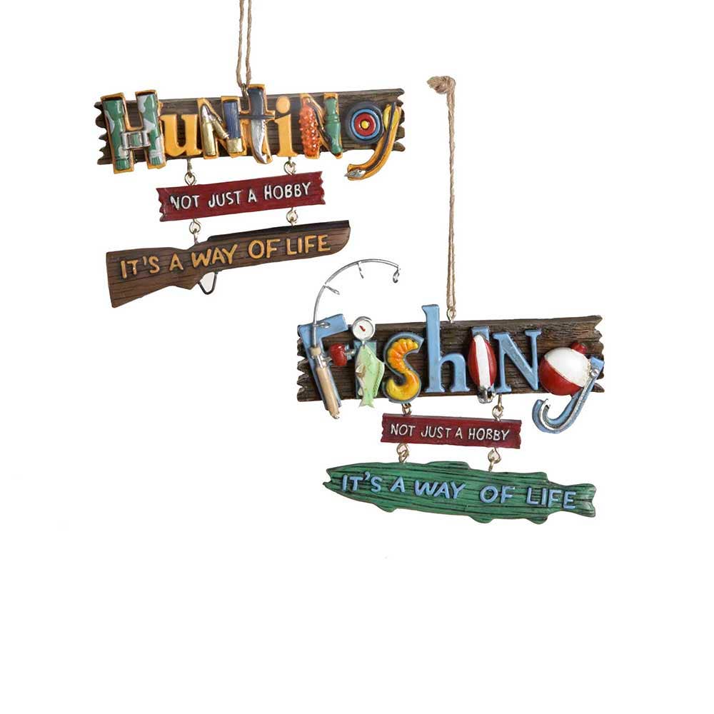 Kurt S. Adler, Inc. - Wholesale Ornament Set - 4.5-5"FISHING/HUNTING WORD ORNAMENT 2/A0