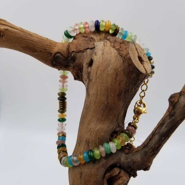 Multi-Colored Natural Stone Titanium Steel Bracelet for wholesale by CHAKRA JEWELRY