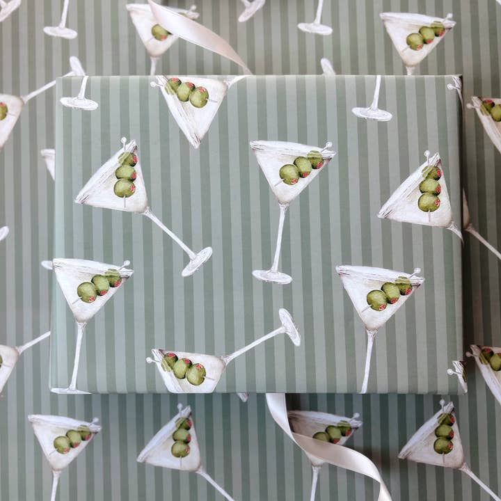 Watercolor Martini Gift Wrap - 3 Sheets/Roll for wholesale by Rebecca Green Design