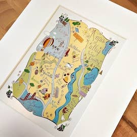 Napa Valley CA Illustreret kort 8x10 sammenfiltret kunsttryk for engroshandel hos Gooseberry Designs