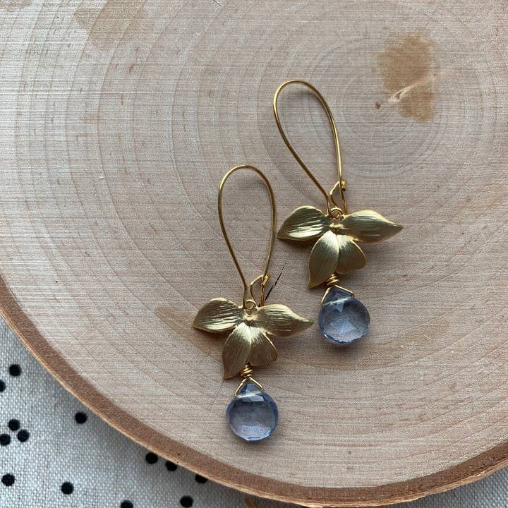 Gold Plumeria Earrings for wholesale by Dana Herbert