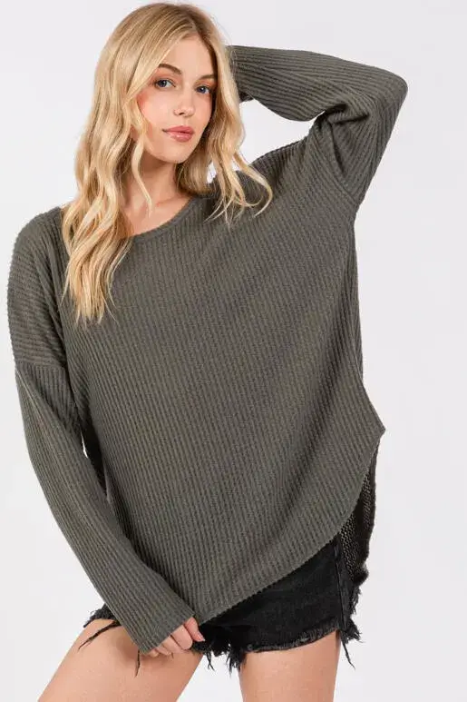 Final Touch - Wholesale Gebreide top - Dames - Geborstelde Wafel Lange Mouw Top - NT313098