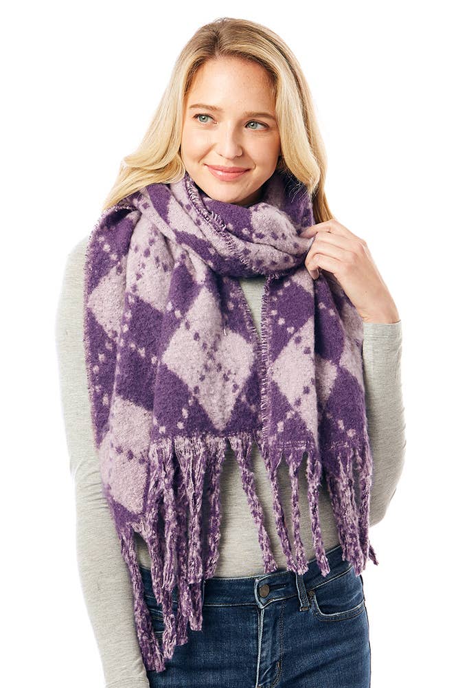 Hana - Vendita all'ingrosso Sciarpa - Donna - Sciarpa invernale con frange oblunghe con stampa Argyle7