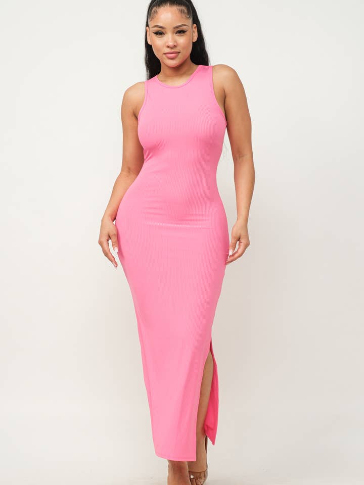Julia by LoveJ - Wholesale Dress - Women's - Solid Sleeveless Side Slit Bodycon Dress