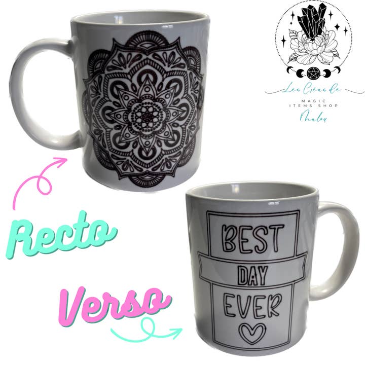 Tazza Mandala con scritta «Best Day Ever» per la vendita all'ingrosso da parte di Les Créas de Malou