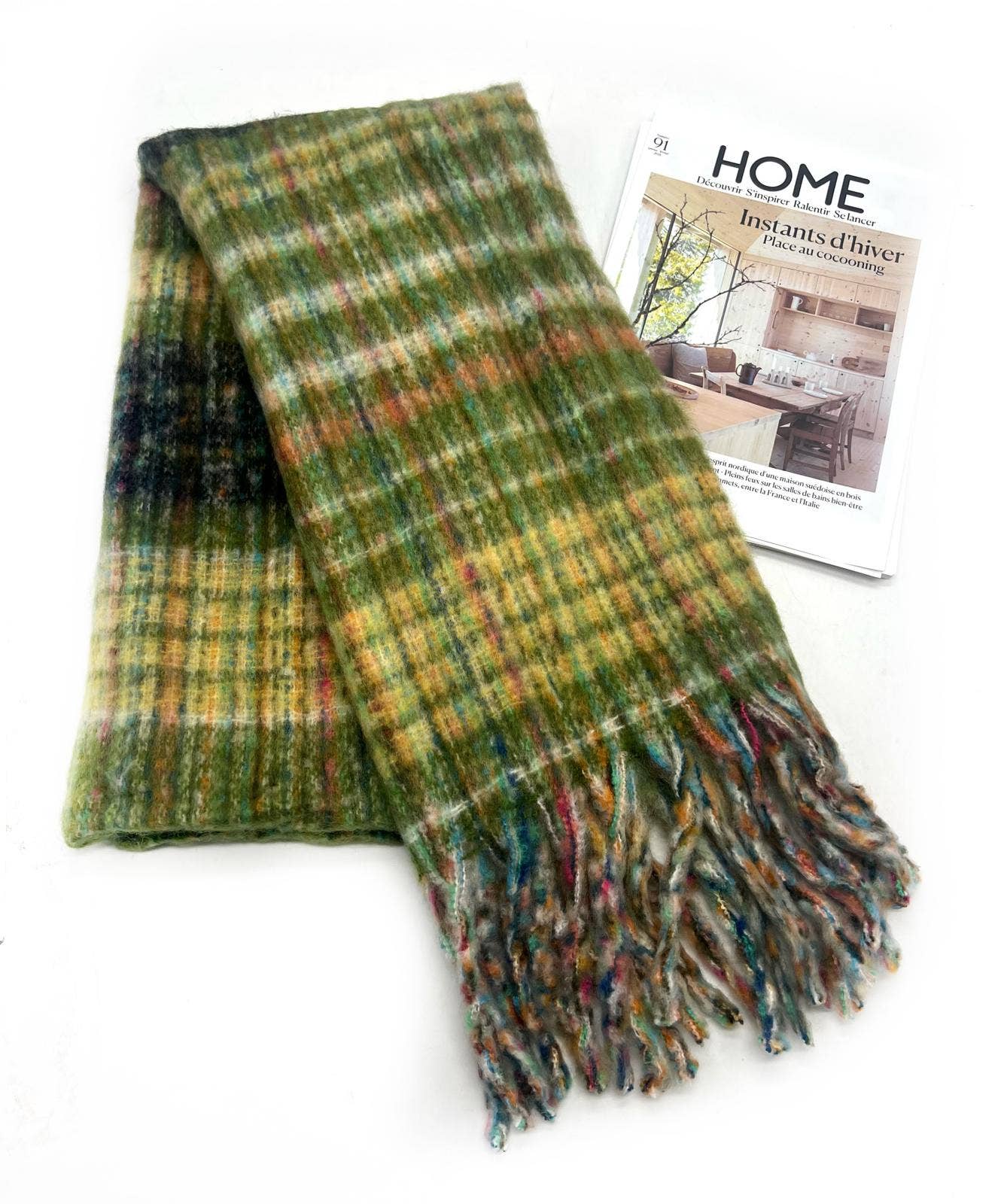 LINETA - Wholesale Scarf - Women's - HH-337 Ultra Soft Scarf with Large Fringe Check Pattern7