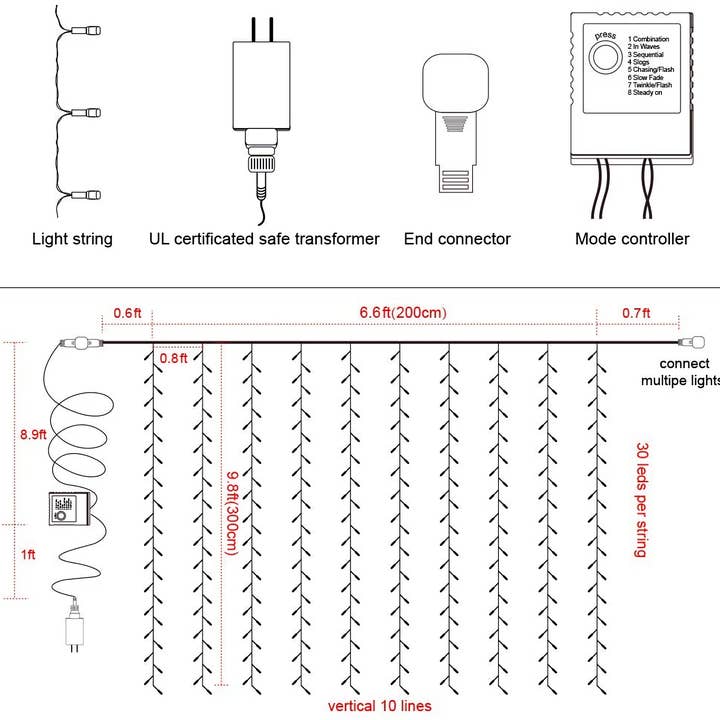 YI LIGHTING LLC - Wholesale String Lights - 6.6ft x 9.8ft LED Curtain String Light 300-LED with Remote7