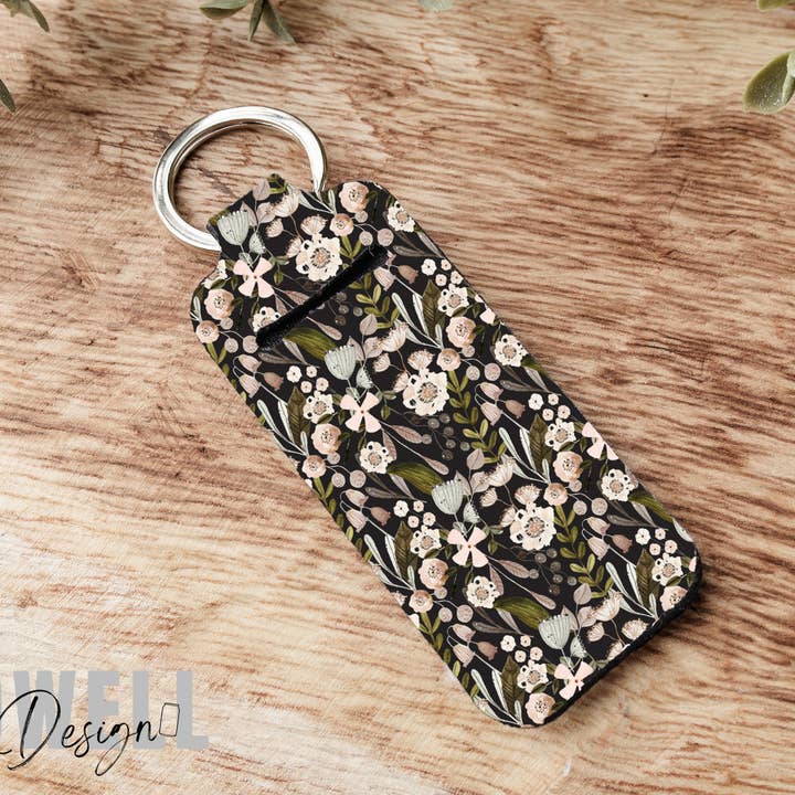 Llavero Porta Bálsamo Labial Floral Negro para venta al por mayor de BidwellbyDesign