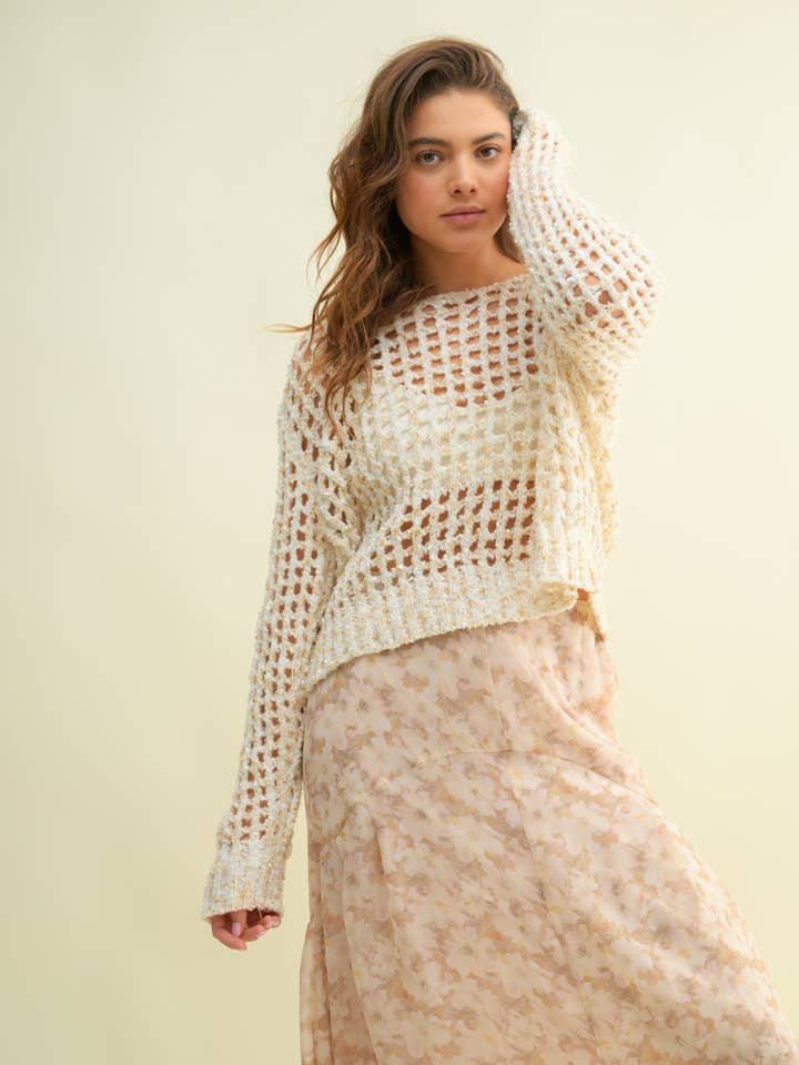 CSW14527A-1 - SUÉTER LIGERO TEJIDO CON AGUJEROS ABIERTOS para venta al por mayor de Cloud Ten