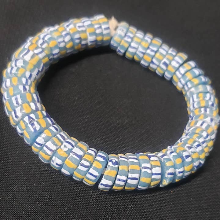 Aadampo African Beads - Wholesale Beads - African glass beads, chevron stripped spacer beads6
