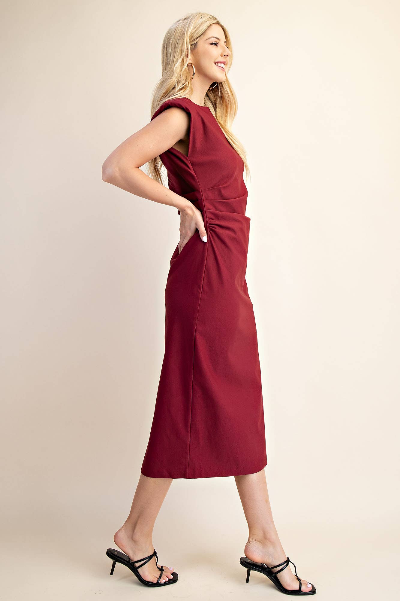 Glam - Wholesale Dress - Women's - Round Neck Sleeveless Midi Dress3