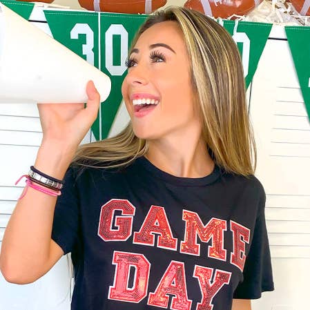 Game Day Sequin Graphic Crop Top Shirt and other Purchase Wholesale comp day. Free Returns & Net 60 Terms on Faire trending on Faire.