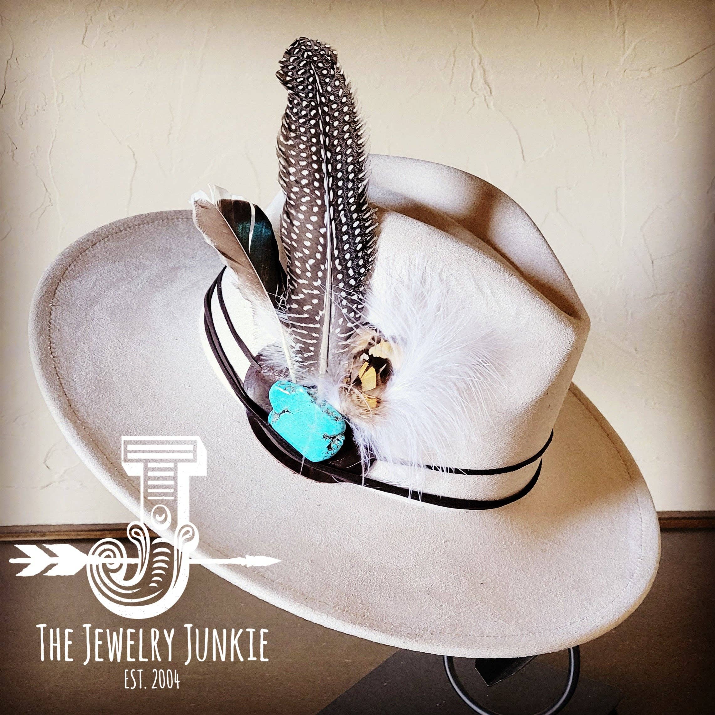 The Jewelry Junkie - Wholesale Fedora - Women's - Boho Western Felt Hat w/ Choice of Turquoise Hat Accent-Bone 981c2