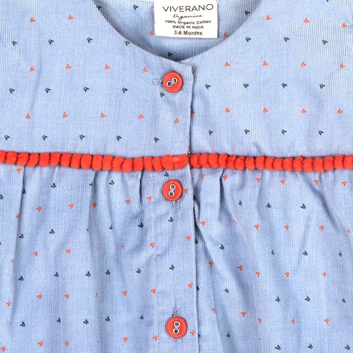 Coral Blue Floral Embroidered Corduroy Bubble Baby Romper (Organic) for wholesale on Faire
