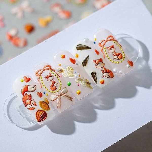 Hello Claws | Fox Oak Embossed Pattern Design Nail Deco Sticker for wholesale by LULUFUNSTUDIO