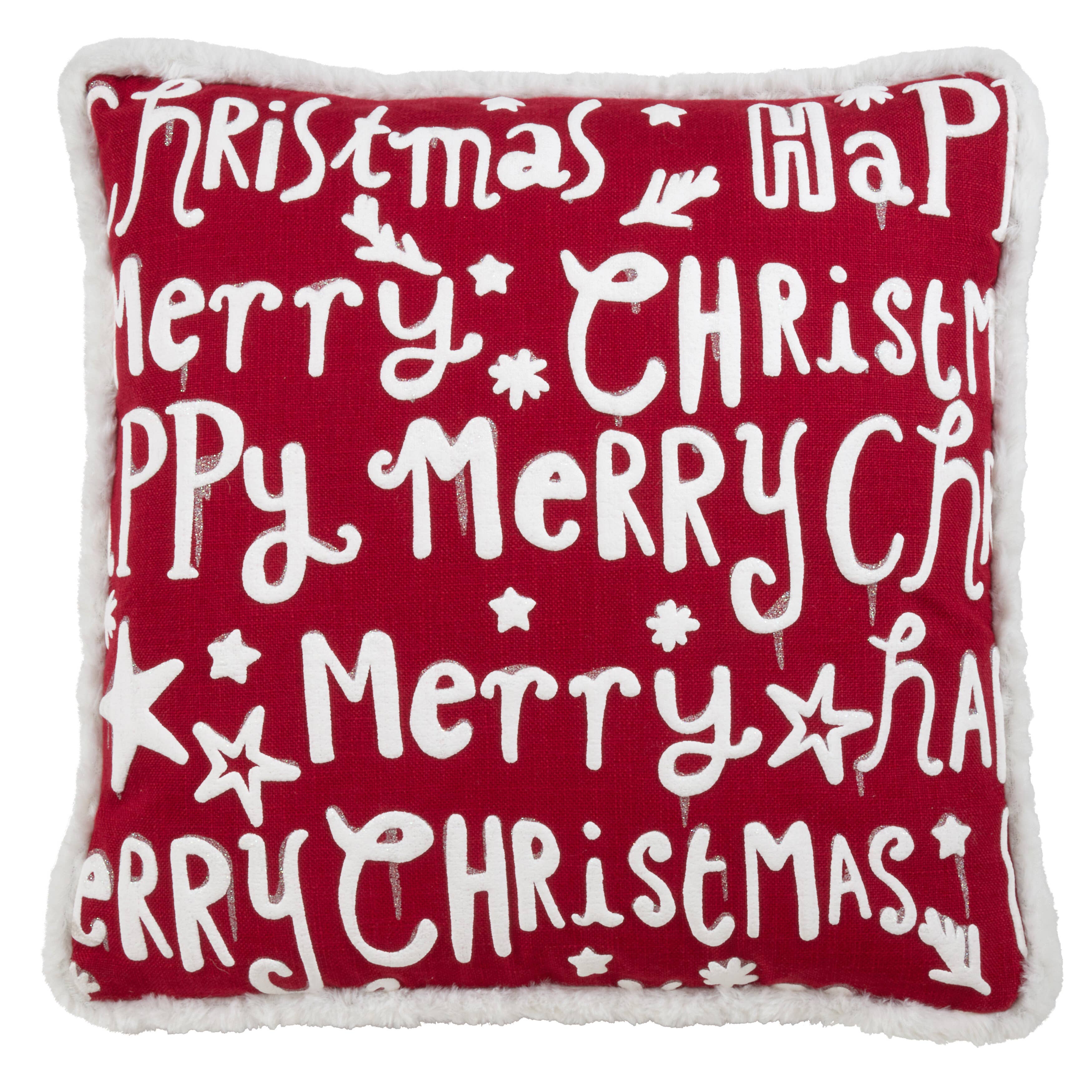 Fennco Styles - Wholesale Throw/Decorative Pillow - Red & White Merry Happy Christmas Throw Pillow4
