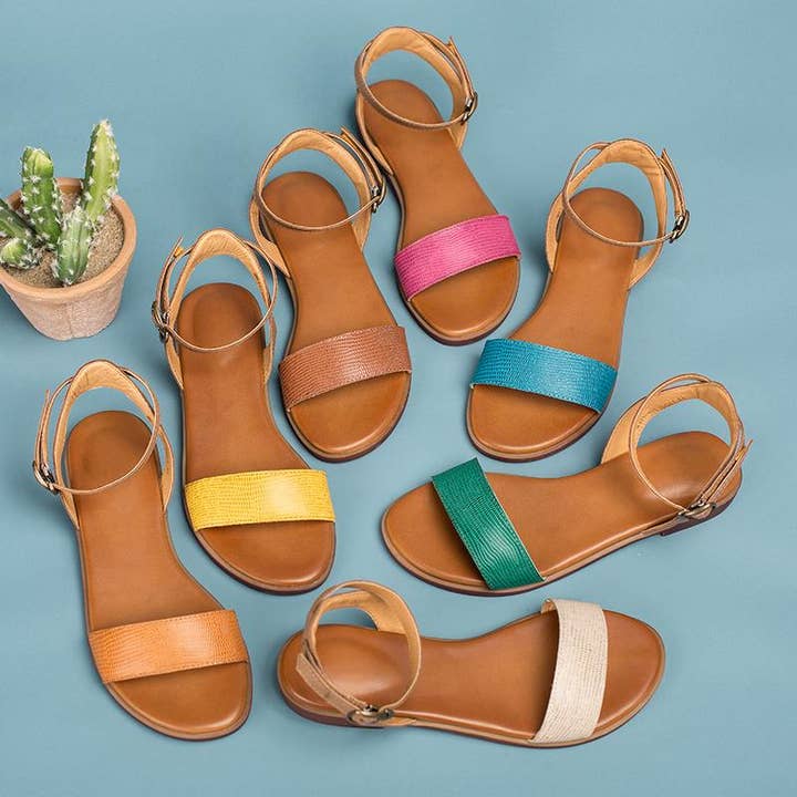 Leather Donddi sandals For Women Handmade Yellow/Green/Coffee/Orange/Blue/Red/Beige for wholesale by DWARVES