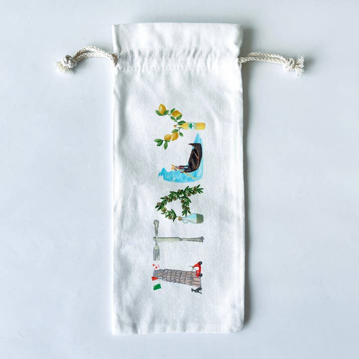 Italy Typography Wine/Liquor Bottle Gift Bag for wholesale by Dishique