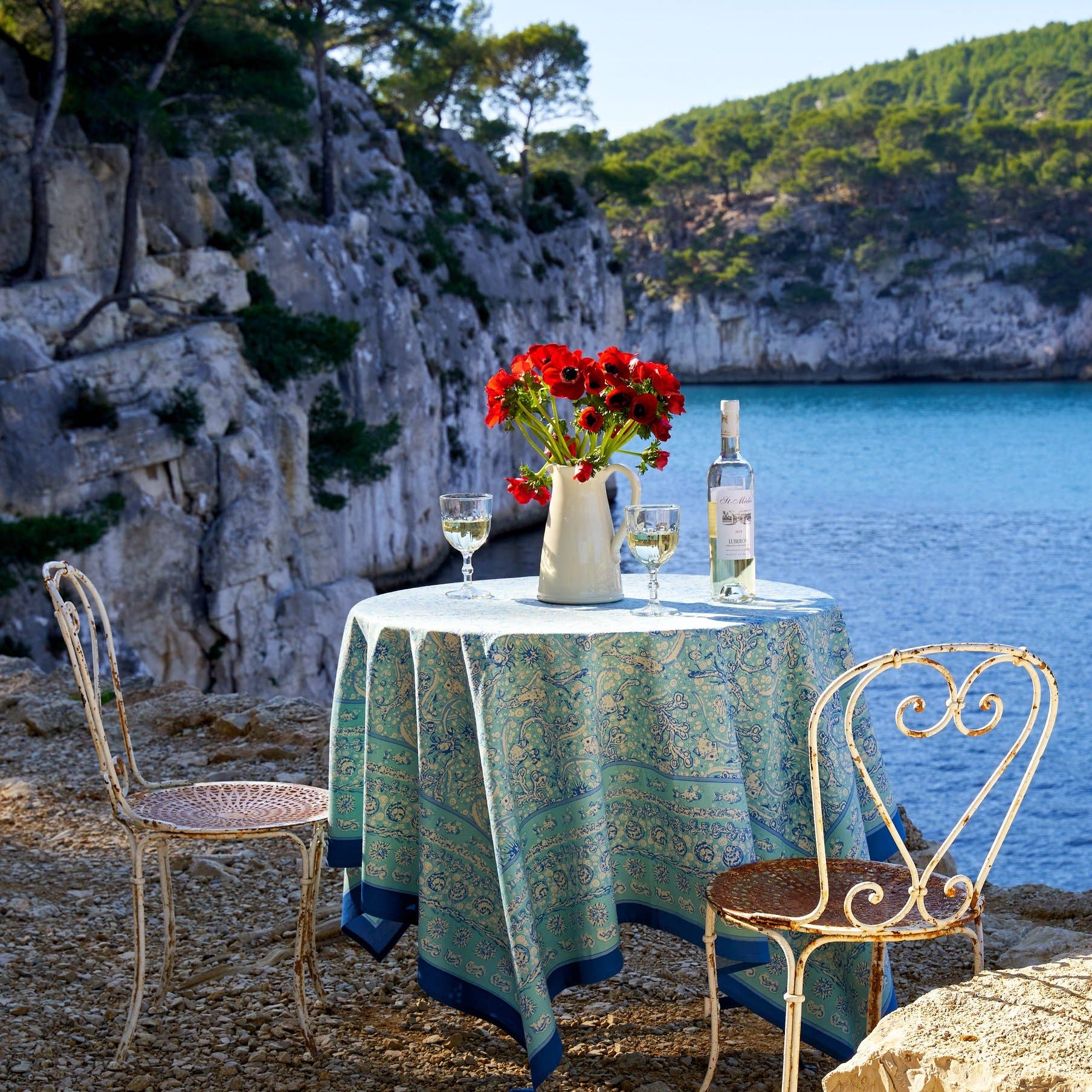 Couleur Nature - Wholesale Tablecloth - La Mer Aqua | French Tablecloths5