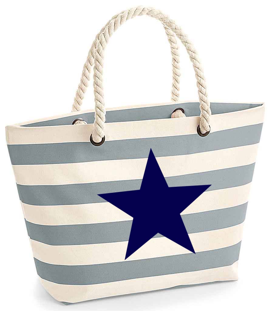 Tillyanna – wholesale Beach bag – Grey striped beach bag with rope handles - Star