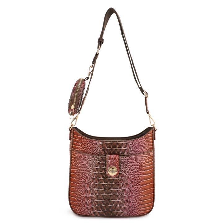 KAYLA+AVA - Wholesale Crossbody Bag - Women's - Zoe Ombre Croc Embossed Crossbody with Hangoff Coin Purse
