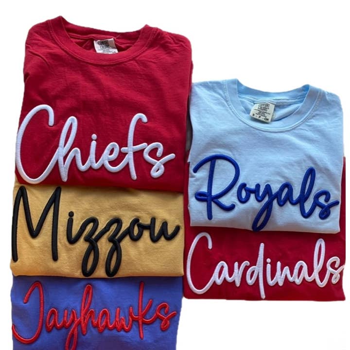 Team or School Puff Embroidery Spirit Tee- Long Sleeves for wholesale by The Sassy Seamstress