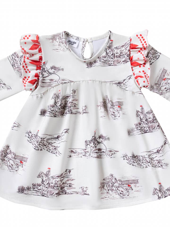 Christmas on the Range Kleid aus Bio-Baumwolle mit Rüschenärmeln für den Großhandel von The Little Western Brand