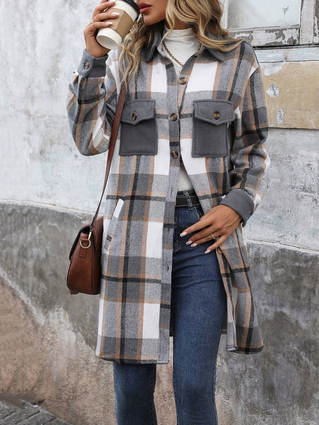 Suhkasana - Wholesale Shirt Jacket/Shacket - Women's - Plaid Shirt Jacket for Women - Long Button Front Coat14