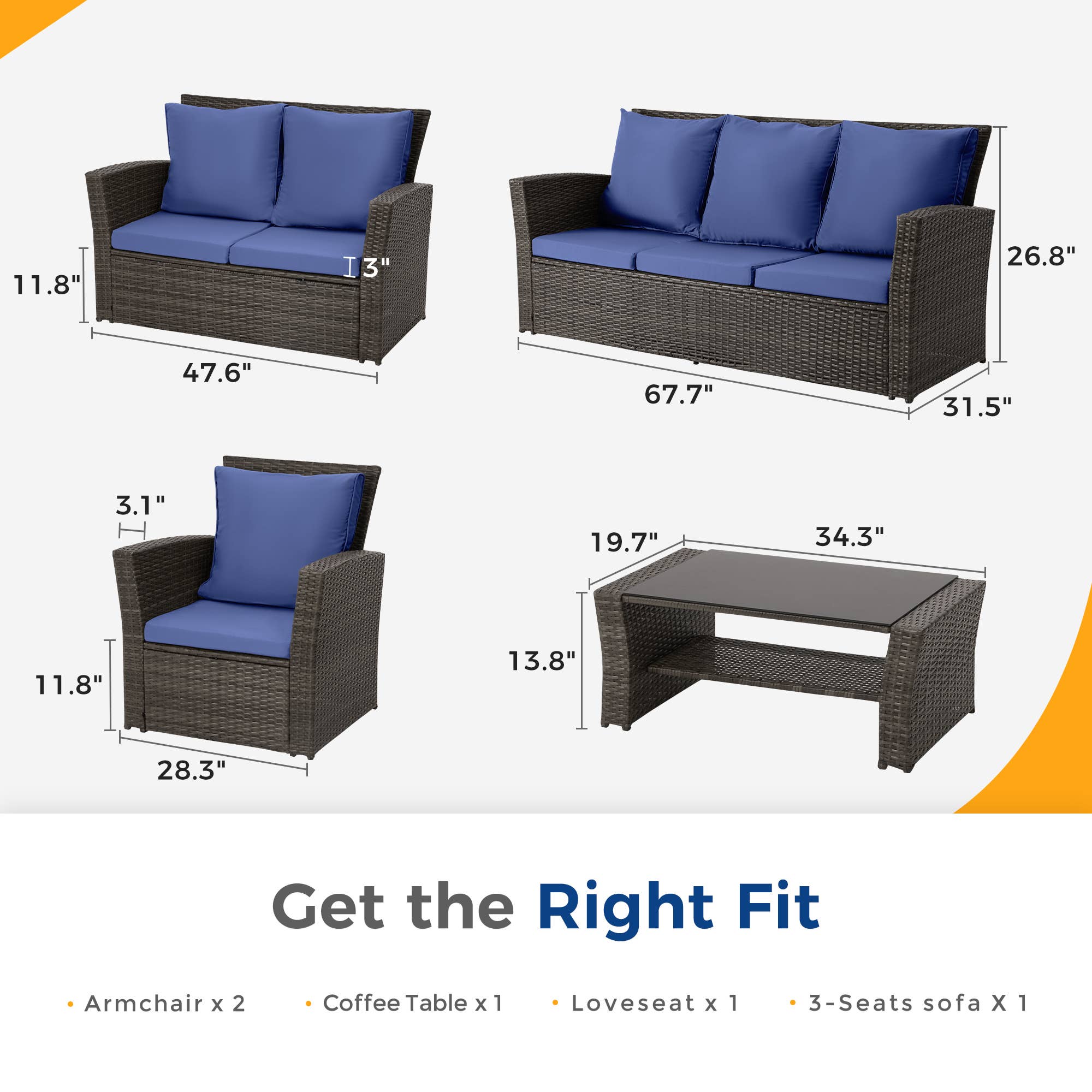 Heynemo - Wholesale Patio Set - 5 Piece Outdoor Patio Furniture Sets, Wicker Sofa Set9