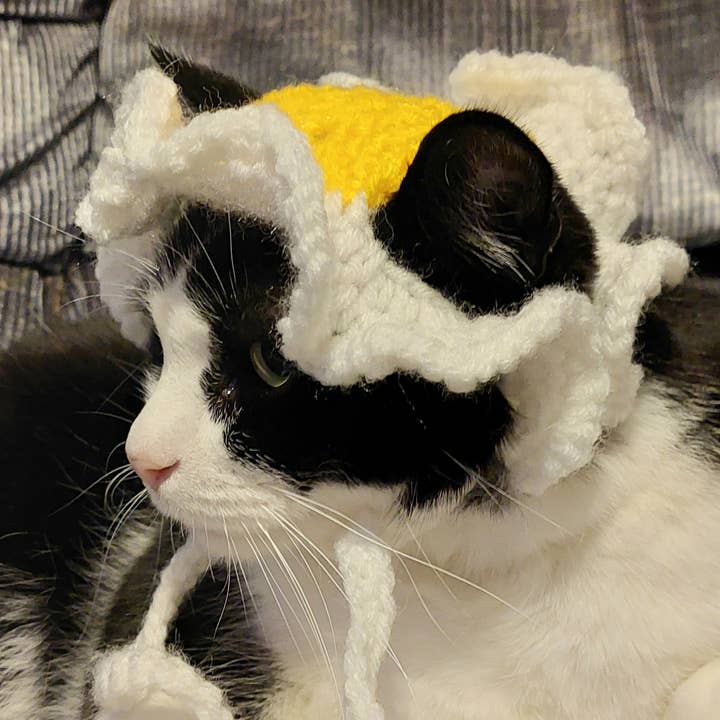 Glitter Ghost Clothing and Accessories – wholesale Pet hat – Dog – Crochet Fried Egg Hat - Cat Hat - Pet Hat - Made to order1