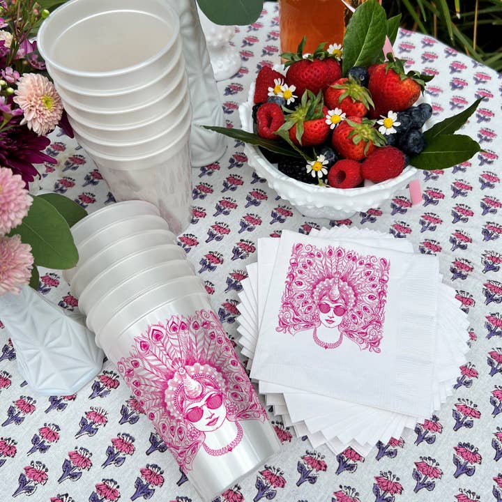 Alexa Pulitzer - Wholesale Disposable Cup - Peacock Madam Pearlized 16oz Cups