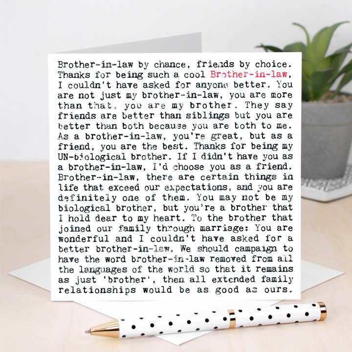 Coulson Macleod - Wholesale Everyday Greeting Card - Brother In Law Quotes Card For Him, Family Relations Card