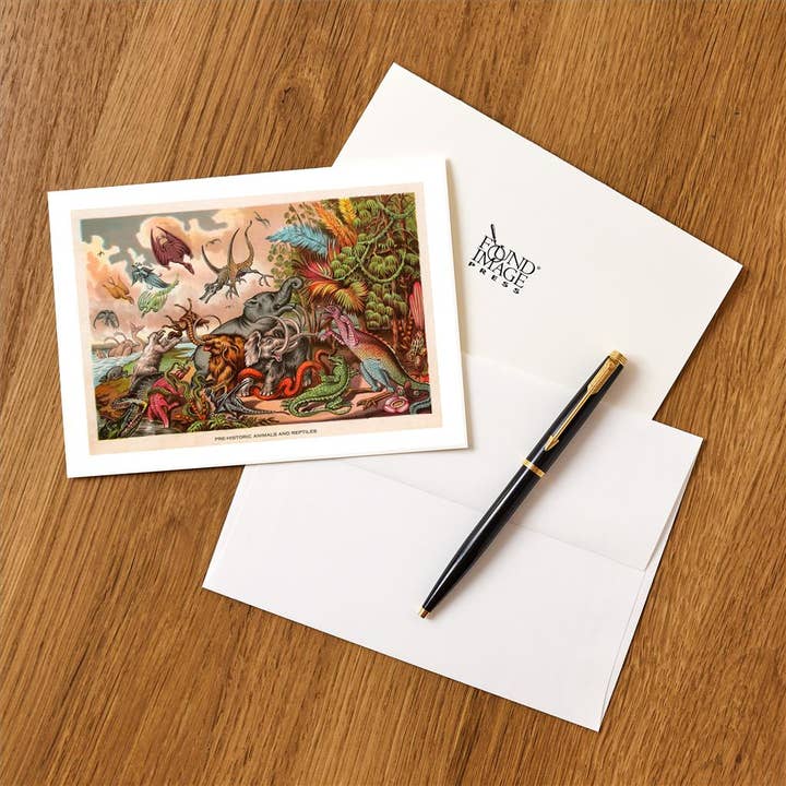 Found Image Press - Vente Assortiments de papeterie/cartes - Carte de vœux AN-401 Créatures préhistoriques1