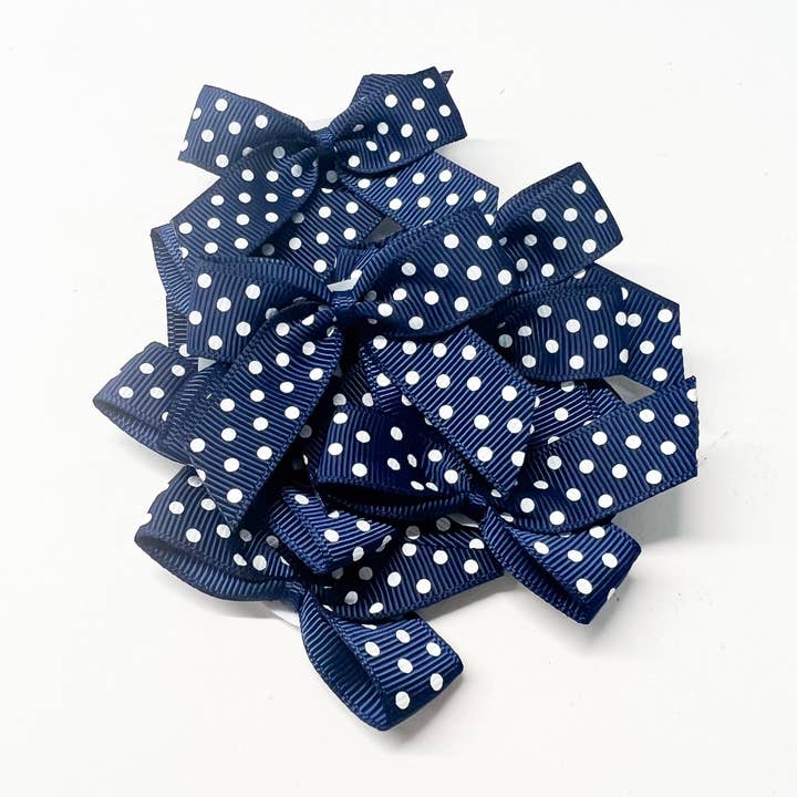 Midnight Blue Dotty - Fiocchi medi in gros-grain per la vendita all'ingrosso da parte di TLLC Supplies