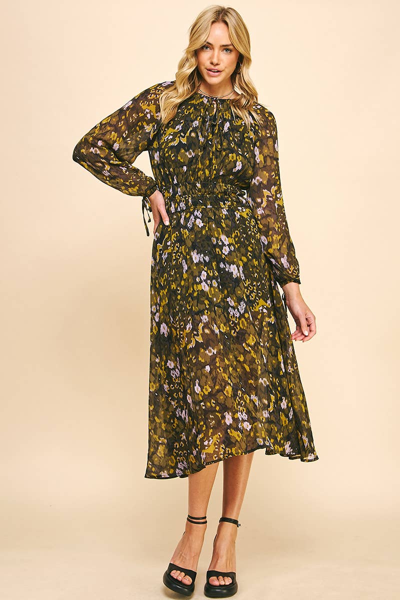 BLACK MULTI FLORAL PRINT WOVEN MIDI DRESS - 5385D for wholesale on Faire1