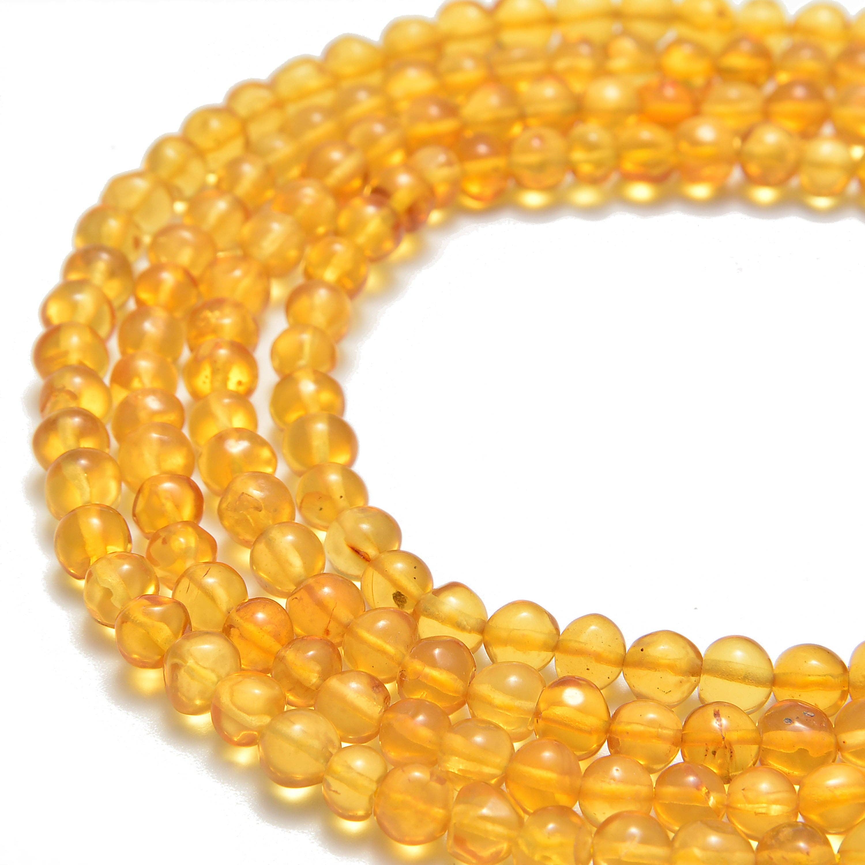 CRCBEADS - Vente Perle - Perles Rondes Lisses en Ambre Naturel Taille 4mm 5mm 6mm 7mm Brin de 15,5"1