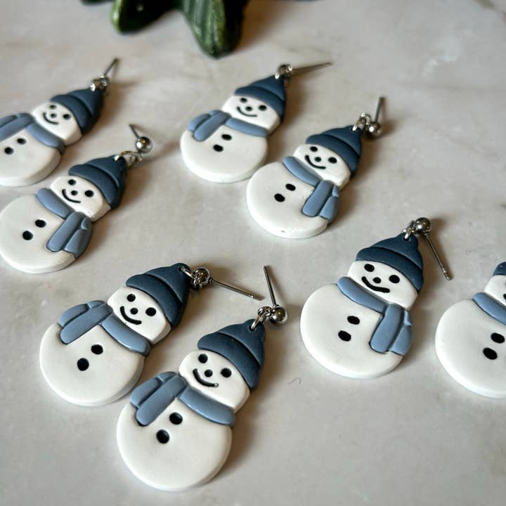 Snowman Dangle Earrings – Winter Clay Holiday Earrings for wholesale by Lady Bug Custom Gifts